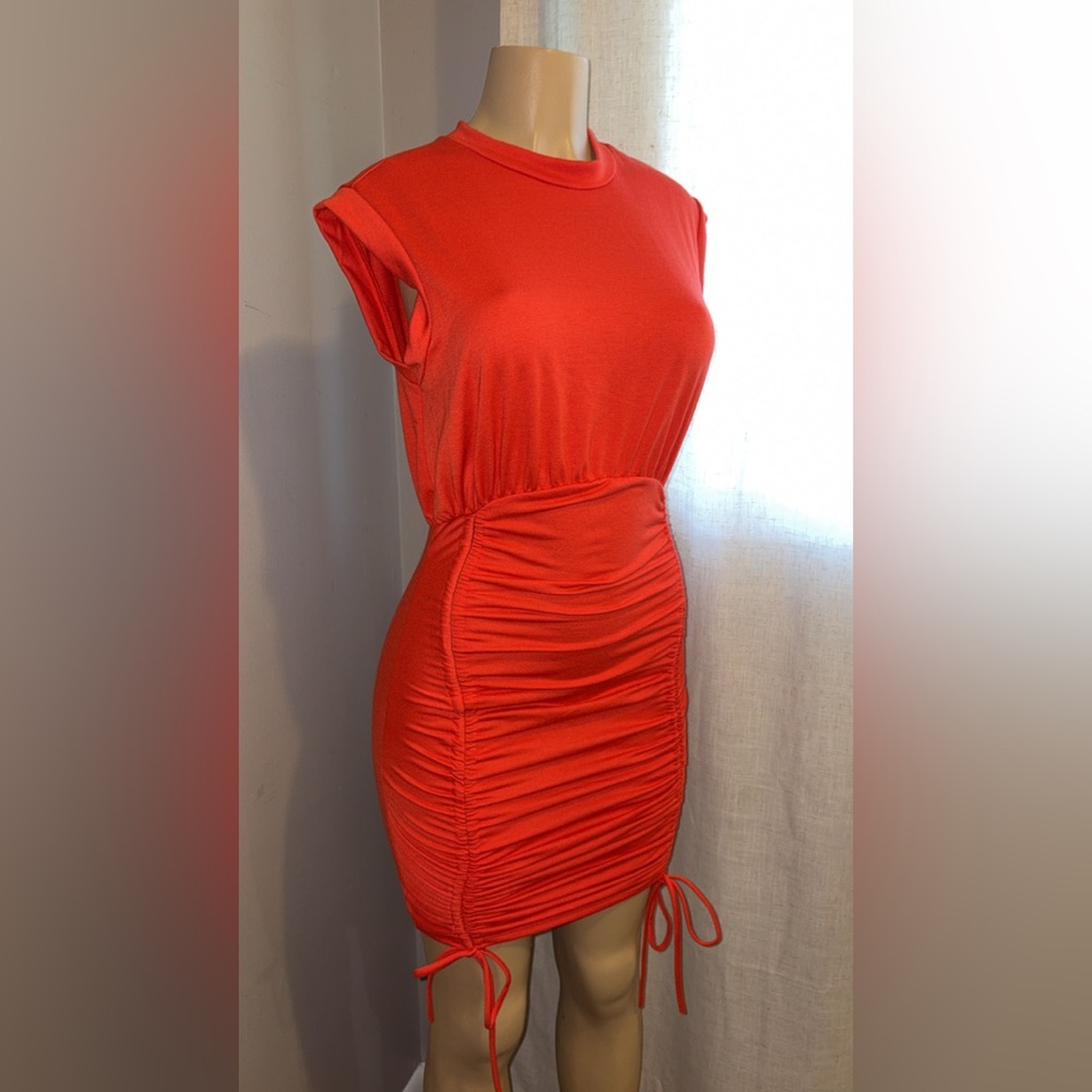 Vibrant Red Ruched Dress